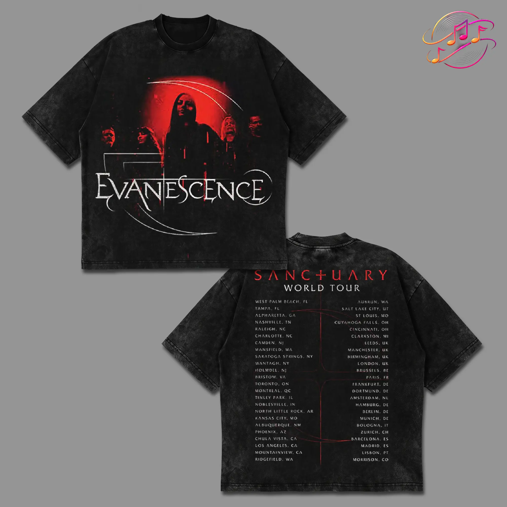 [Echo Culture] Evanescence - Sanctuary World Tour 2026 For Evanescence Concert Outfit High-quality Acid Washed Cotton T-Shirt, Streetwear Style Shirt Rock Band Shirt, Sanctuary Album Merch, Amy Lee Evanescence Rock Fan Graphic Tee, For Rock Lover