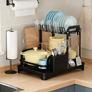 2-Tier Multifunctional Auto-Draining Dish Drying Rack Organiser, Durable Modern Kitchen Organizer, Large Capacity Countertop Storage, Perfect for Tidy Home Aesthetic, Romantic Meal Times & Stress-Free Daily Kitchen Routine
