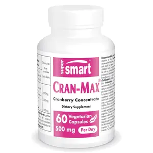 Supersmart - Cran-Max 500mg per Day (Patented) - Cranberry Supplement - High Concentrate Extract of Proanthocyanidins | Non-GMO & Gluten Free - 60 Vegetarian Capsules
