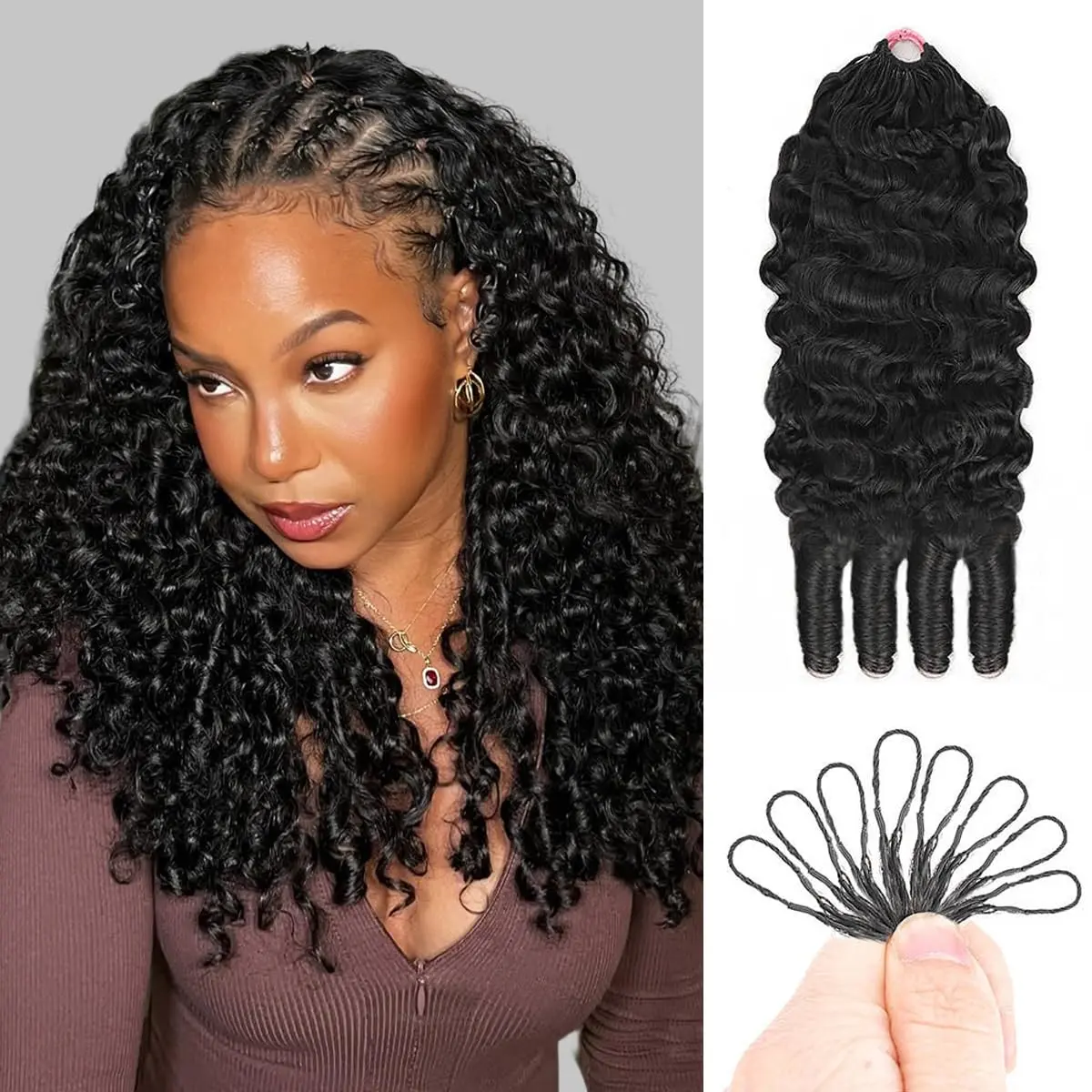 Burmese Curly Human Hair Crochet Hair Extensions Miracle Knots Pre-Separated Crochet Braids Knotless Boho Braids Mermaid Braids Goddess Braids Kinky Curly Vacation Hair & Beach Essentials