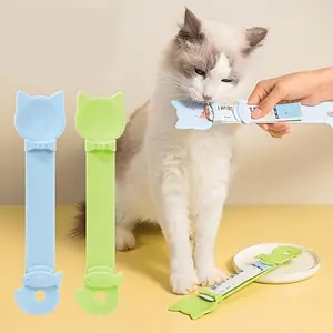 Easy Squeeze Cat Food Dispenser - Long Handle Lickable Wet Food Feeder, Durable Plastic Pet Snack Spoon, Cat Food Feeding Tool