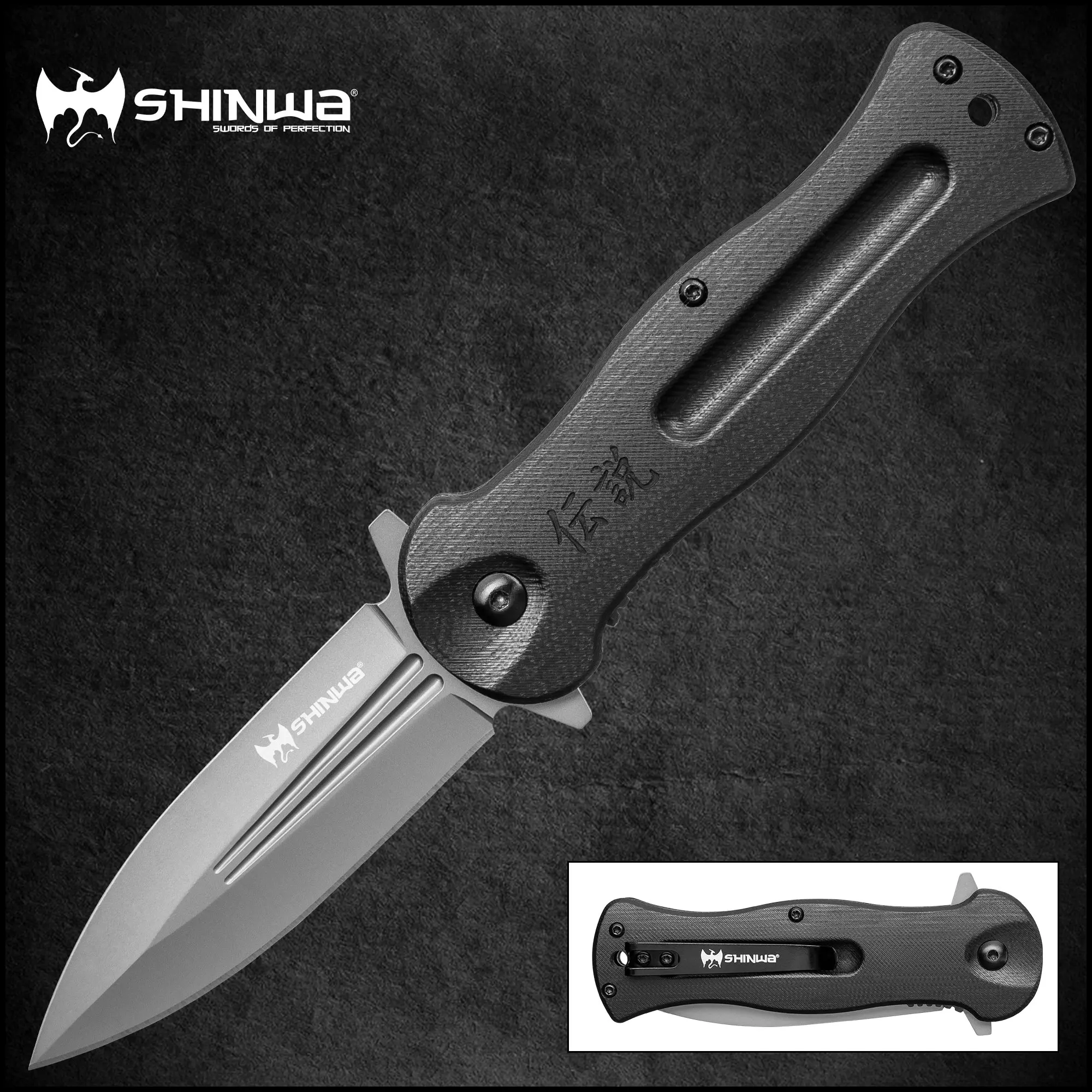 Shinwa Ganjo Black G10 Pocket Knife   3 1/2” 3Cr13 stainless steel blade   4 1/2” closed