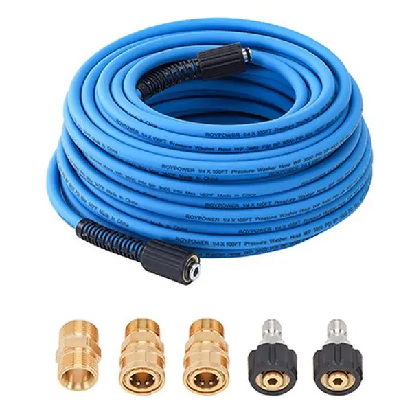 PVC Pressure Washer Extension Hose, 100ft Long Flexible Outdoor Water Hose, 1/4" 3600PSI High-Power, Kink & Wear Resistant, M22 Fitting Replacement fathersdaygift, High Power Hoses, Power Washer Hoses