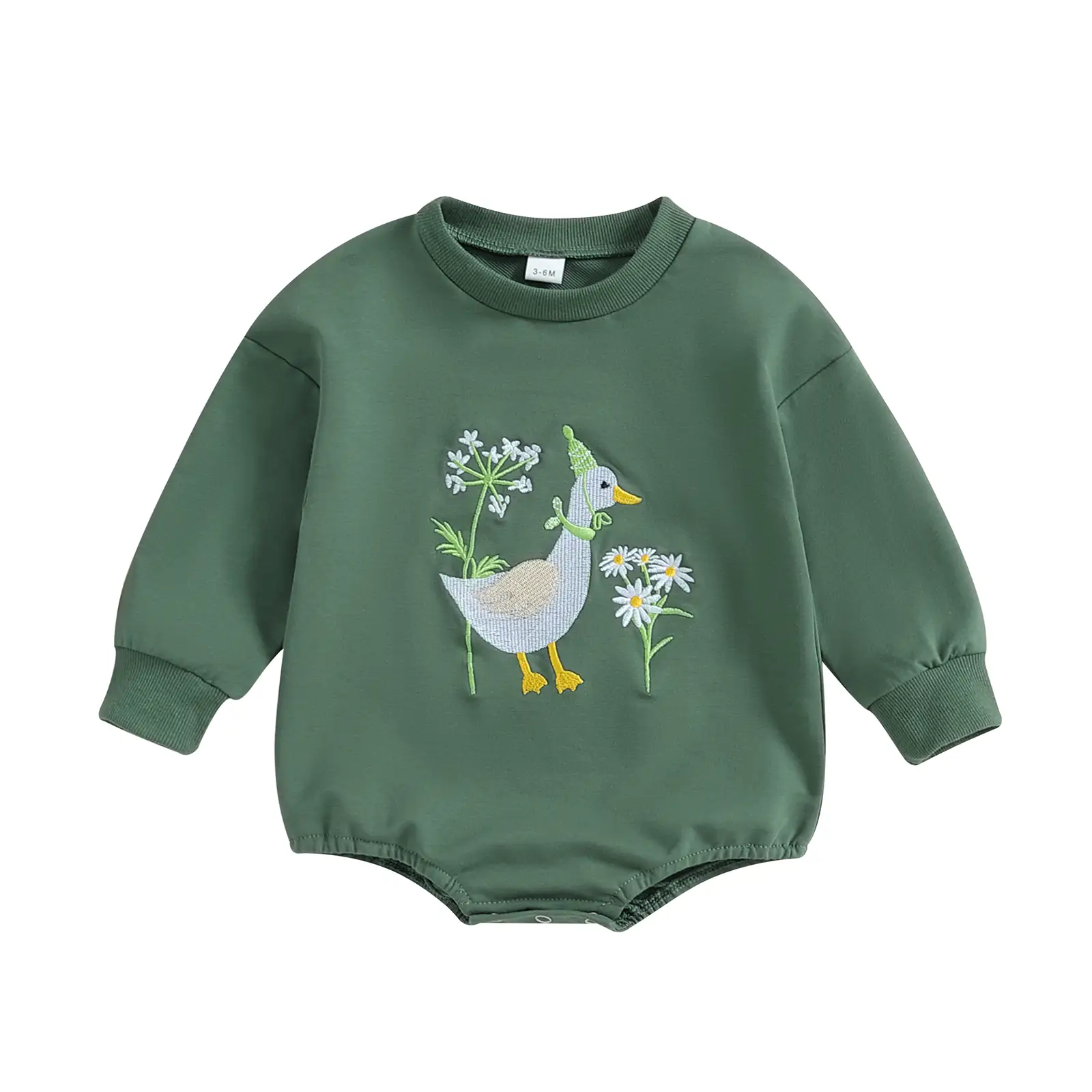 Baby Girls Romper, Long Sleeve Crew Neck Embroidery Duck Flower Bodysuit Clothes for Casual Daily smocked baby clothes