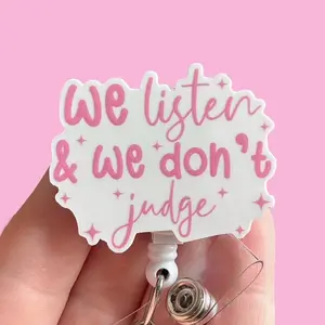 Glitter My Badge We listen and we don’t judge badge reel for nurse and hospital workers. Badge clip Badge pull - Retractable swivel clip with a 360 rotation. Great gift for coworker.