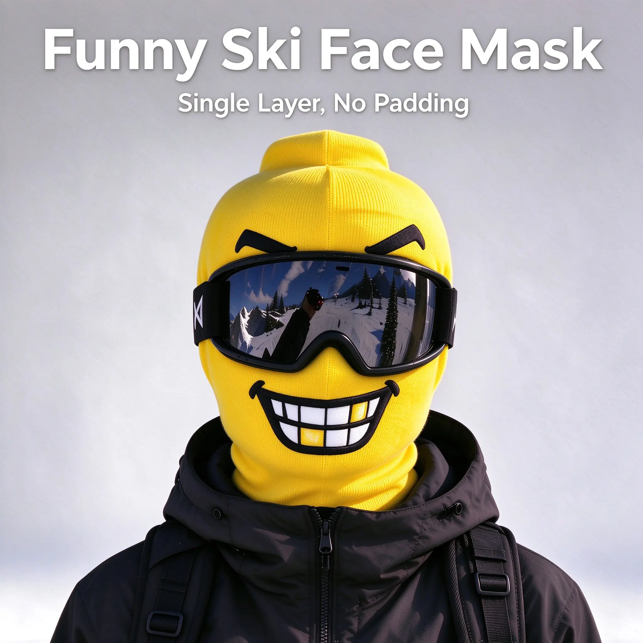 Funny Smiley Face Ski Mask Balaclava – One Size Fits All Lightweight Knit Winter Face Cover for Skiing, Snowboarding & Outdoor Snow Fun, Goggle-Friendly