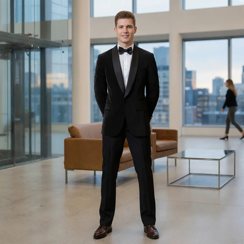 Men's 3-Piece Tuxedo Suit, Slim Fit Matching Set with Crystal Embellished Shawl Collar, Plain Formal Wear for Weddings & Proms, Menswear, Elegant