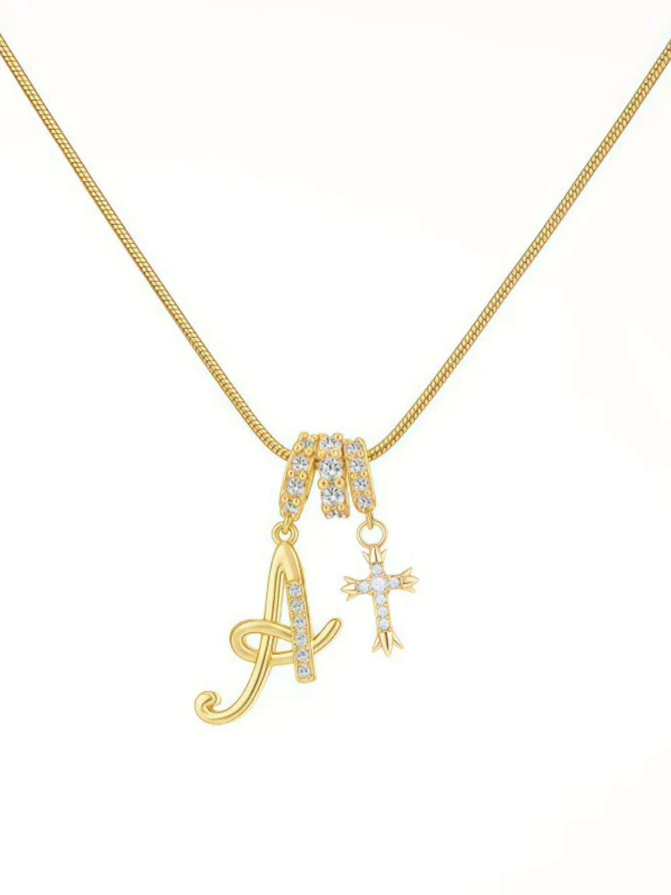 Cross Design Letter Necklace, Customizable Name Pendant, Elegant Jewelry Gift for Valentine's Day, Mother's Day, Christmas, Personalized Initial Necklace, Trendy Jewelry, Exquisite Jewelry Gift, Alphabet Necklace