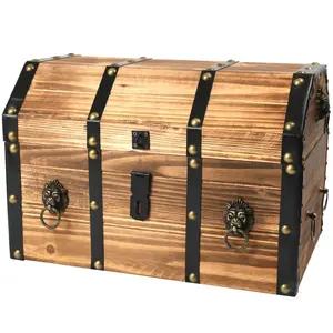 Vintiquewise Large Lockable Traditional Wooden Pirate Trunk - Room Organiser, Pirate Theme Treasure Box, Decorative Luggage