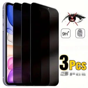 Privacy Anti Spy Anti Glare Screen Protector for IPhone 16 15 14 13 12 Pro Max 3 Pack Tempered Glass Blue Light Blocking Easy Installation Privacy Protection Anti Fingerprint