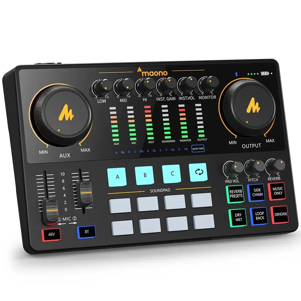 MAONO AME2 1-in-1 Portable Audio Interface Sound Card DJ Mixer with Bluetooth Adapter for Recording, Live Streaming, PC, Guitar