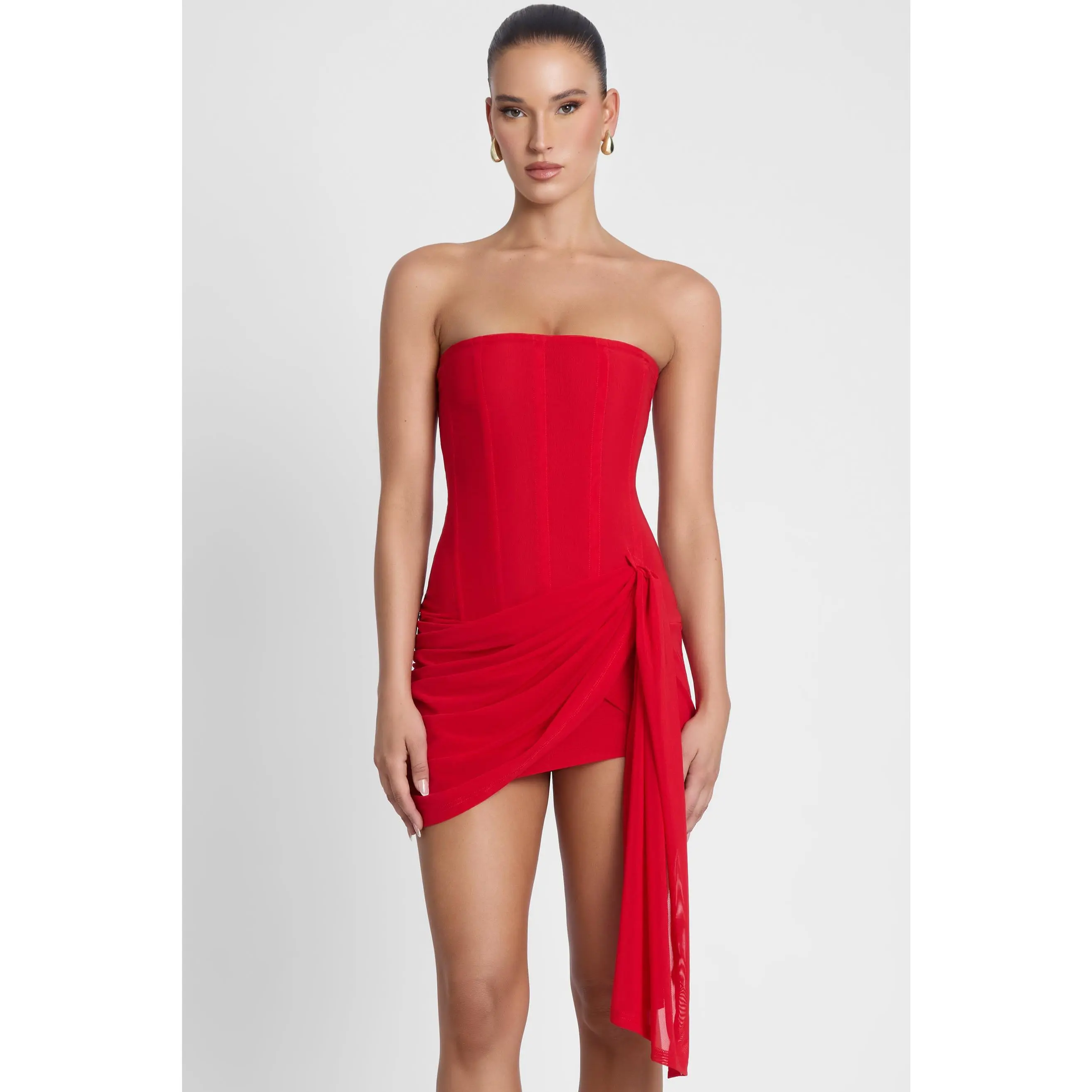 Mira Mesh Corset Dress - Red