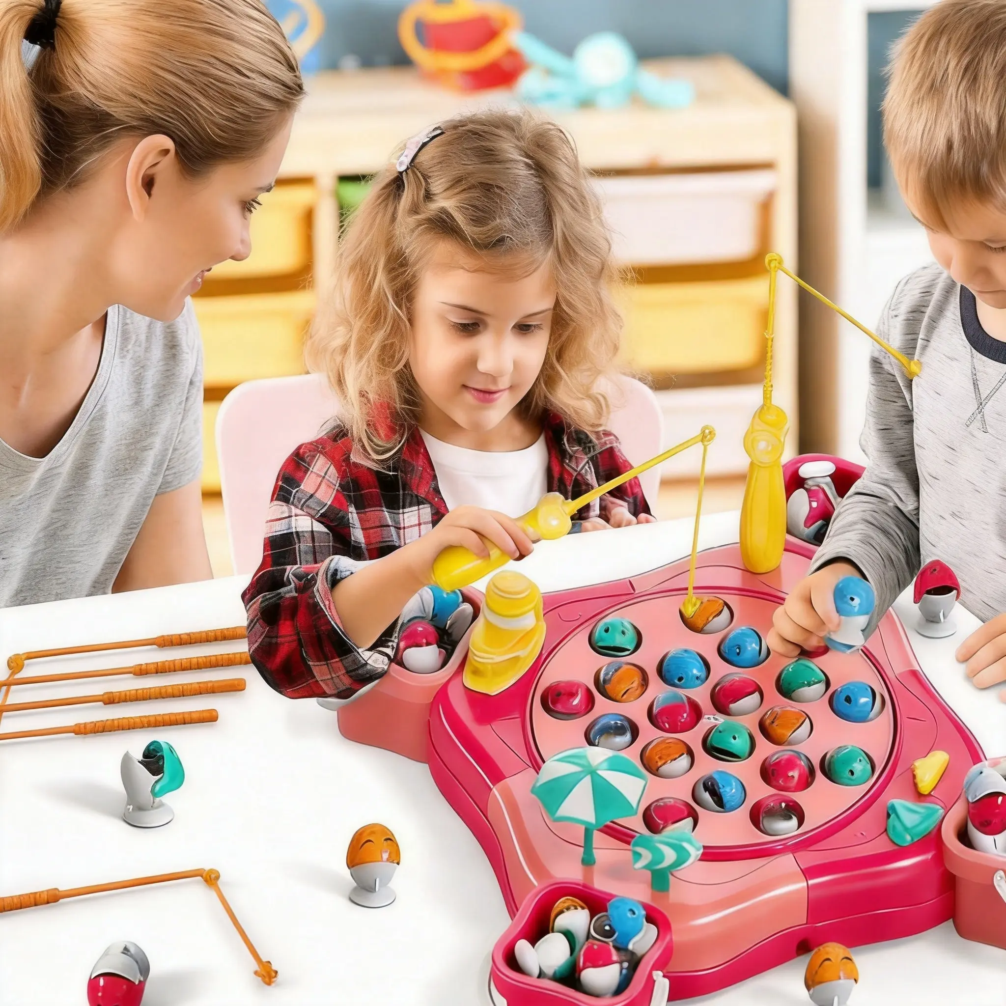 Children’s Electric Fishing Game Table - 38-Piece Set with Rotating Reels, Music, Dazzling Lights, BPA-Free Durable Plastic, Meets Safety Standards, Ideal for 3+ Kids' Indoor Leisure & Children Development Back-to-School Gift