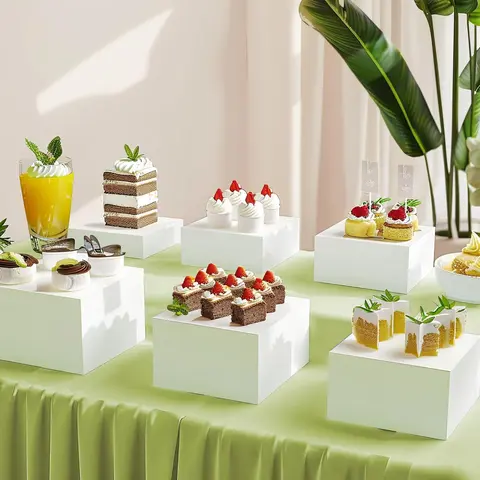 LOVEWE Buffet Risers 6-Pack Acrylic Cube Display Stands, Assorted Sizes, Hollow Bottom, for Party, Buffet Table & Dessert Presentation