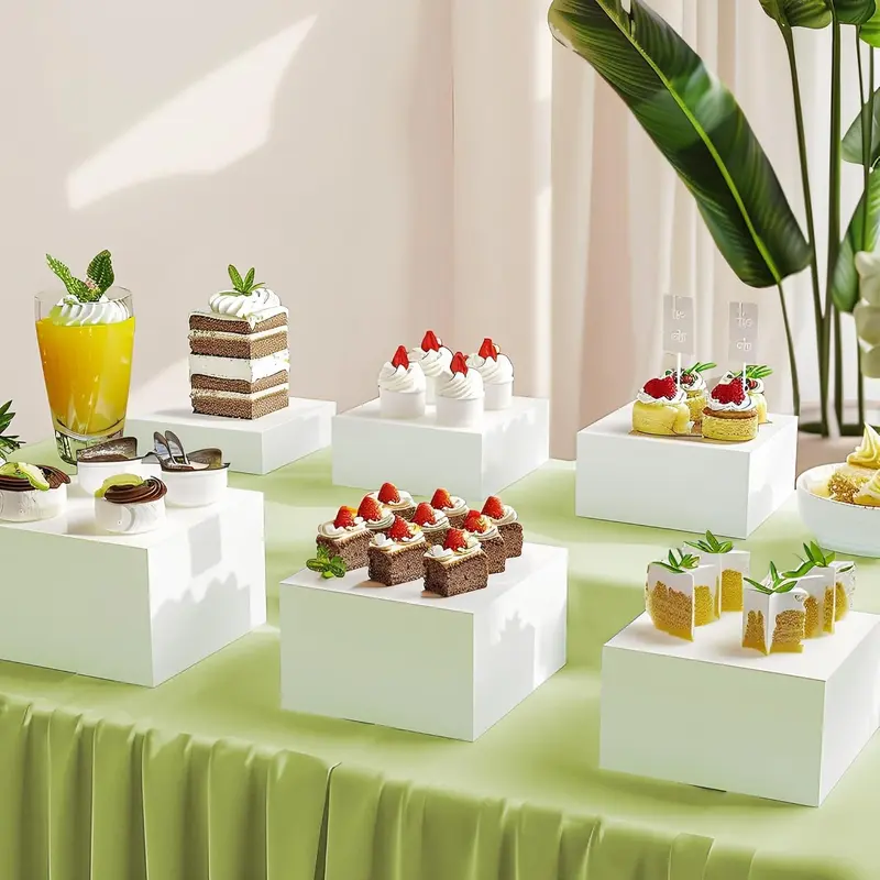 LOVEWE Buffet Risers 6-Pack Acrylic Cube Display Stands, Assorted Sizes, Hollow Bottom, for Party, Buffet Table & Dessert Presentation