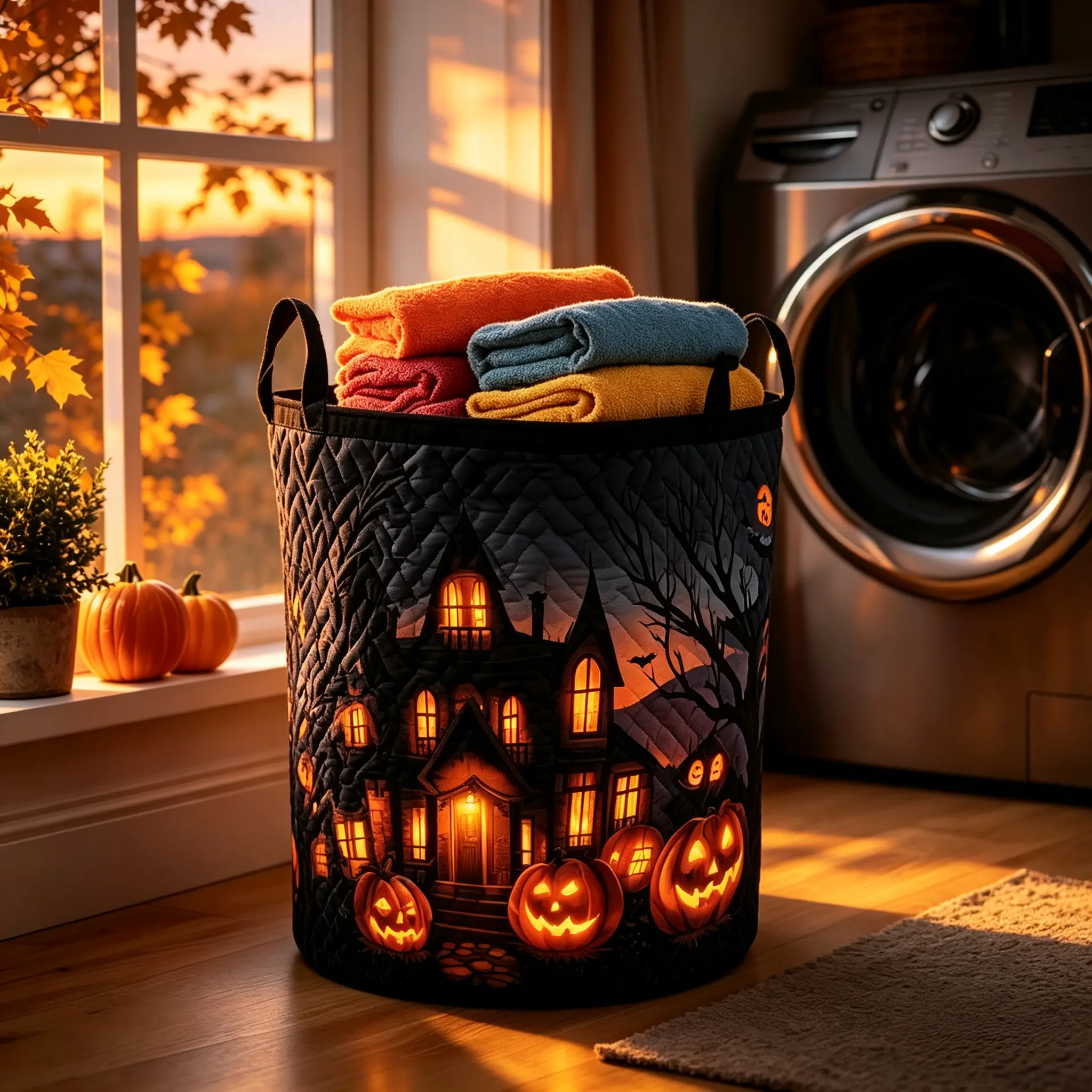 2026 New Quilted Laundry Hamper, Festive Fabric Storage Basket for Clothes, Toys & Blankets, Halloween & Christmas Holiday Home Organizer