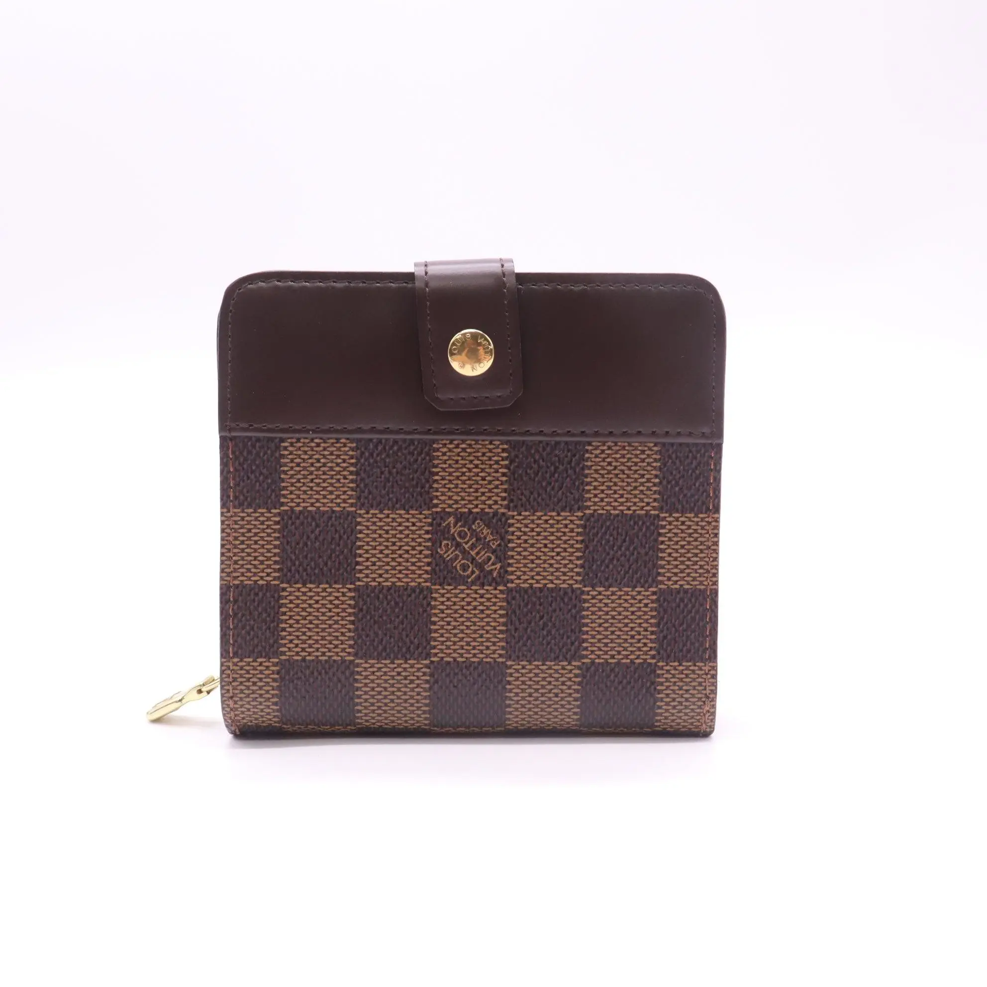 Pre-owned Louis Vuitton Leather Small Leather Goods Damier Ebene Compact Zip Wallet W22663