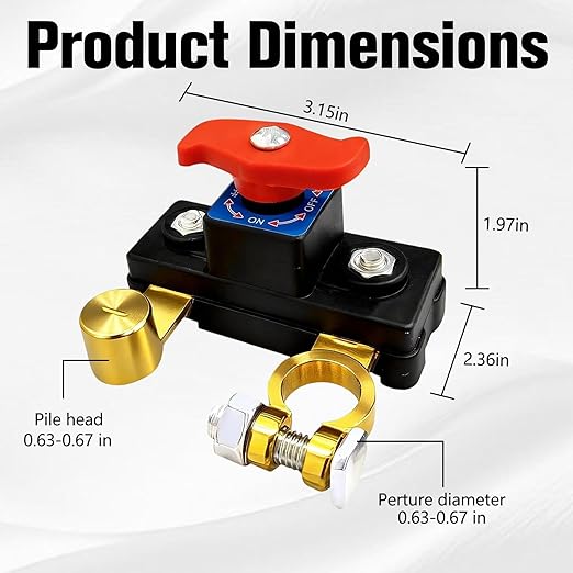 Car Battery Power Cut-Off Switch Breaker, Pure Copper High Conductivity & Stable Transmission Disconnect Switch, Universal Smart Battery Isolator for Car Truck Boat RV Marine Supplies