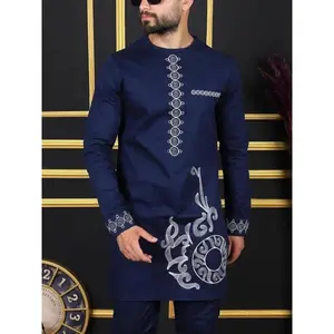 Men's 2-Piece Ethnic Pattern Pocket Longsleeves Top & Drawstring Waist Pants Set - Regular Fit, Split Hem, Casual Fashion Outfits for Party, Daily Wear, All-Season Sports Outerwear