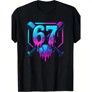 Girls' Six Seven Baseball Ice Cream Drip Cool 67 Gen Alpha Slang T-Shirt - Neon Pink & Graphic Tee with Number 67 Design, Soft Stretch Fabric (3-13Y)