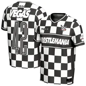 Wwe Wrestlemania 42 Vegas Soccer Jersey Black White Checkerboard Streetwear Fan Shirt Loose Casual Sport Gym Idol Autumn Winter Spring Comfortable Unisex Fashion Top