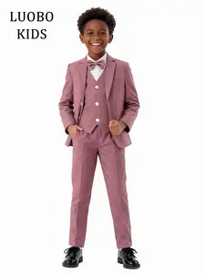 【LUOBOKIDS】4-Piece Pink Formal Suit Outfit for Boys, Suitable for Weddings and Parties, Elegant Boywear, Tailored Best Man Dress Set for Special Occasions! (Shirt Not Included)--23806