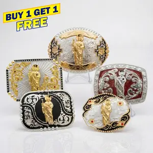 San Judas Tadeo Western Belt Buckle – Coleccion Saint Jude Hebilla Vaquera Rodeo Custom Colors Men Premium Ranch Gift Fits 1.6 Inch Snap On Belts