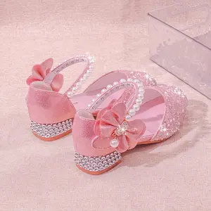 Glitter Princess Shoes Soft Pink Shiny Glitter Princess Shoes |               Low-top Wedding Party Flats with Crystal Decoration Girls - Adjustable Straps, Suitable Casual and Formal Occasions, Flower Girl