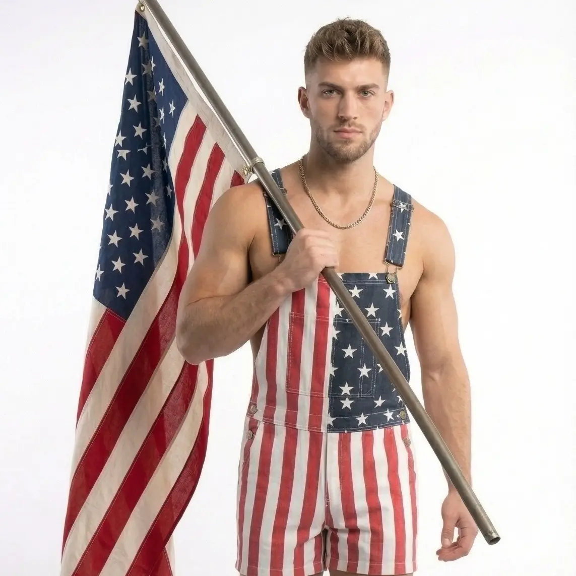 4th of July Comfortable Stretch American Flag Overalls for Men and Women Memorial Day Coveralls USA Patriotic Gifts for Couples, Father's Day Romper Summer Menswear Womenswear