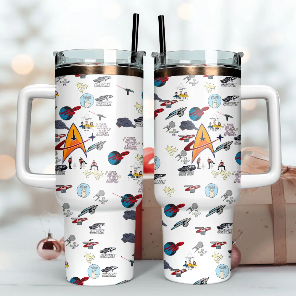 Stainless Steel Double-Walled Vacuum Flask (40oz/1,000-2,000ml) - Insulated Travel Tumbler with Star Trek Print, Waterproof Wide Mouth, Lid, Easy to Carry and Hold, Back-to-School Ready, 7-12 Hours Insulation, Thanksgiving Gift Kitchenware Drinkware