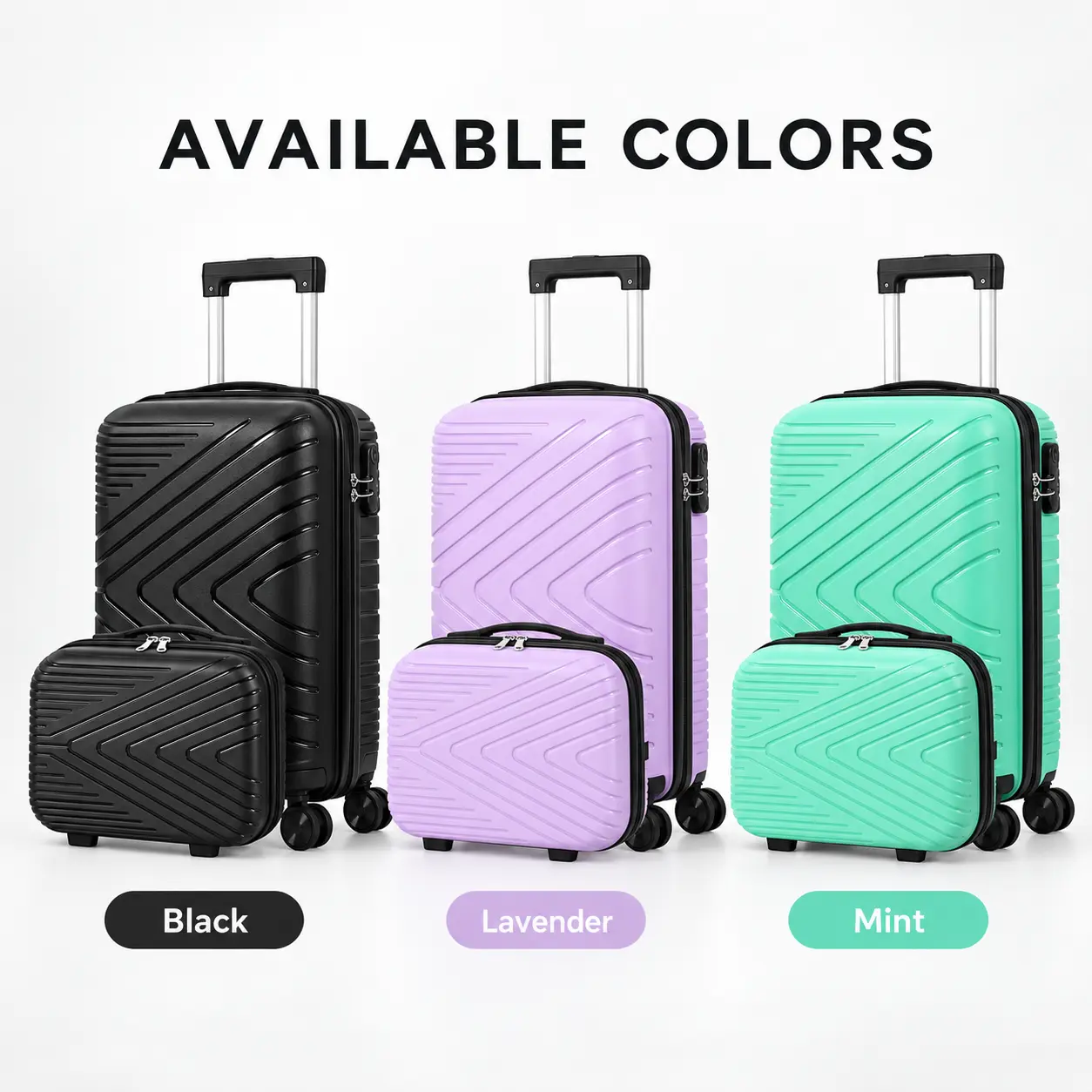 Travel Luggage Bags 2-Piece Carry-On Set - 20-Inch Polypropylene Hard Shell Spinner Suitcase, 14-Inch Vanity Case, 360° Double Wheels, Telescoping Handle, Anti-Theft Combination Lock, Zippered Organized Interior