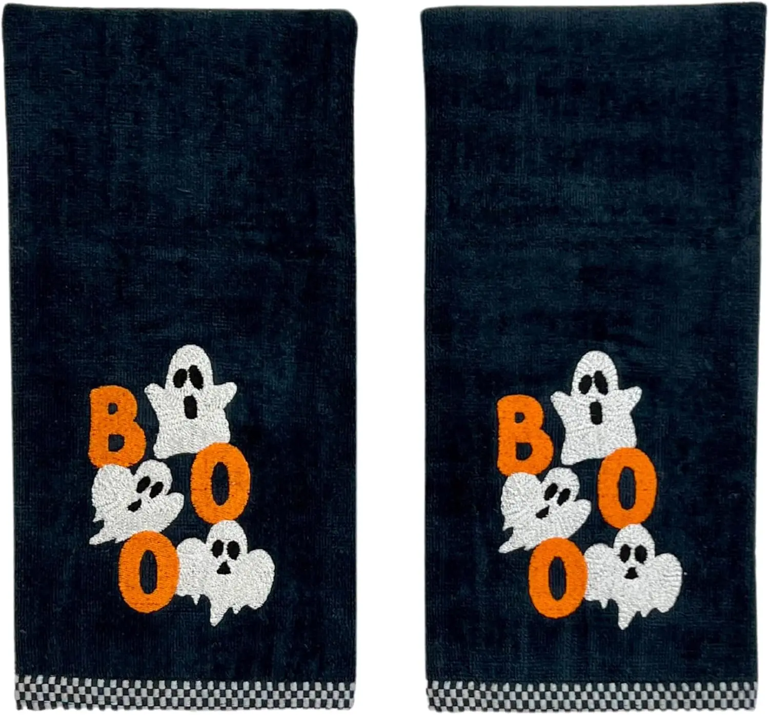 Serafina Home Halloween Bathroom Hand Towels, Embroidered Ghosts, Boo Design, Set of 2, Black 16 x 25 inches