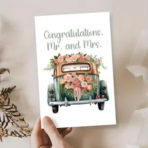 Vintage Car Design Wedding Card, Congratulations Mr & Mrs Greeting Card, Wedding Gift for Couple, Wedding Party Favors