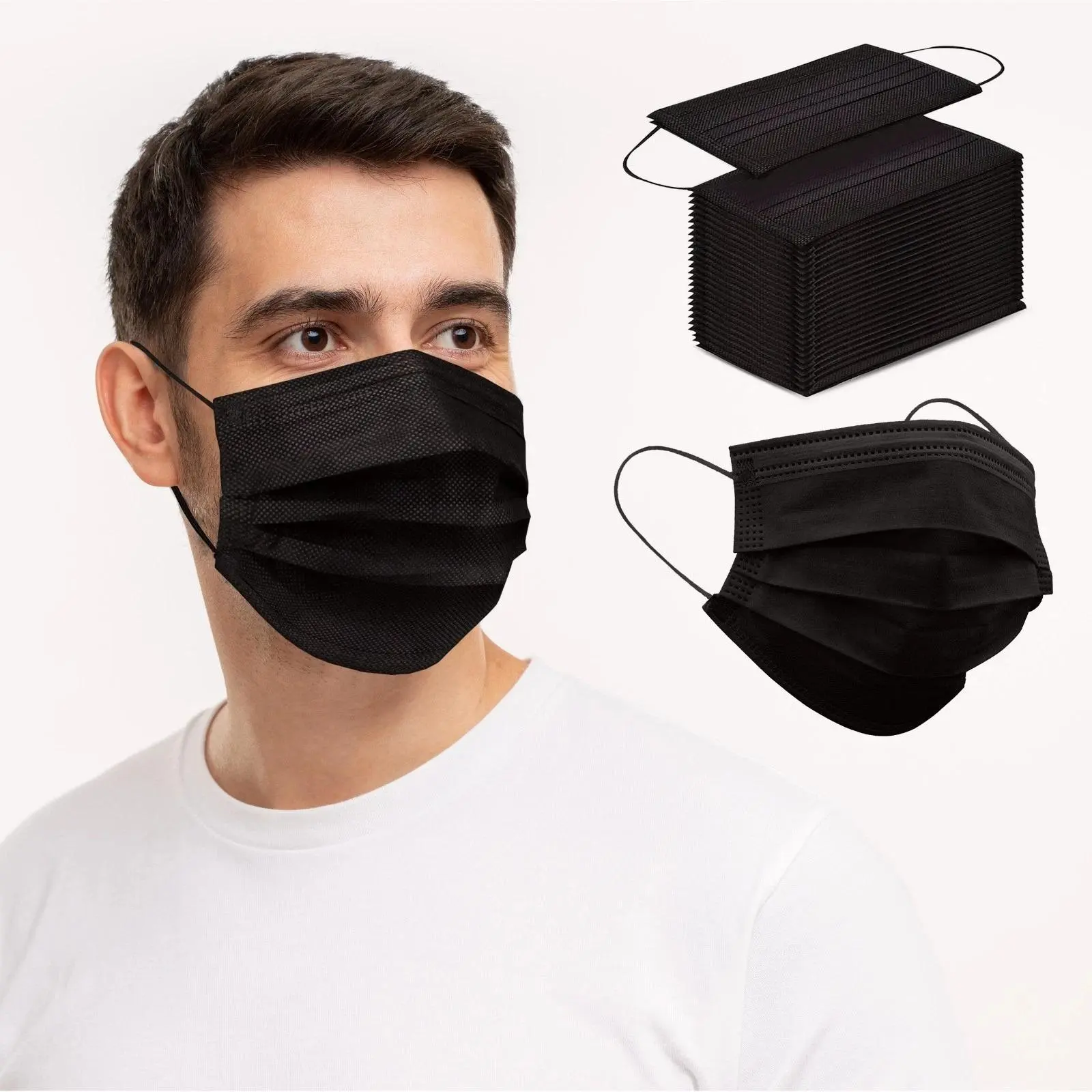 1OO-Pack Disposable Black 3-Ply Earloop Non-Surgical Face Mask, Protection-Focused Mouth Cover for Daily Use