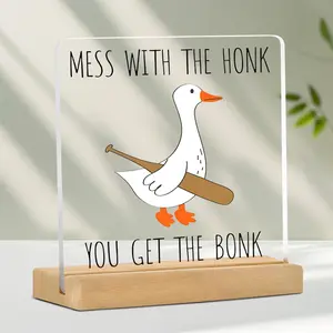 Funny Duck Design Desk Sign, Wooden Desk Decorative Ornament, Desk Decoration for Home Office, Gift for Colleague, Friend, Humorous Gift