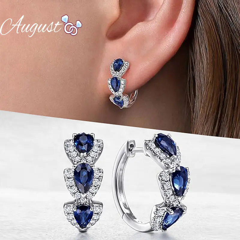 Women's Trendy Circle-Shaped Artificial Blue Zirconia Hoop Earrings - Artificial Zirconia Jewelry, Ideal Gift for Wives, Artificial Zirconia Earrings