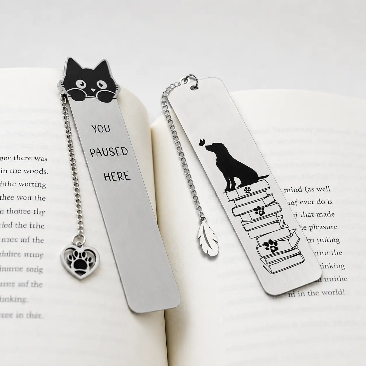 Stainless Steel Animal Bookmark, Cat or Dog Shaped Metal Page Marker, Slim Book Accessory, Gift for Pet Lovers and Readers