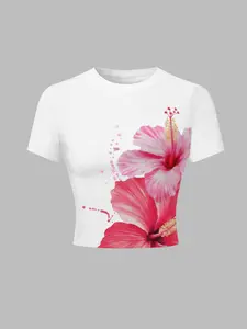 Women's Round Neck Short Sleeve Floral Print T-Shirt, Premium Fabric, Soft and Comfortable, Casual Fashion for Dating and Office