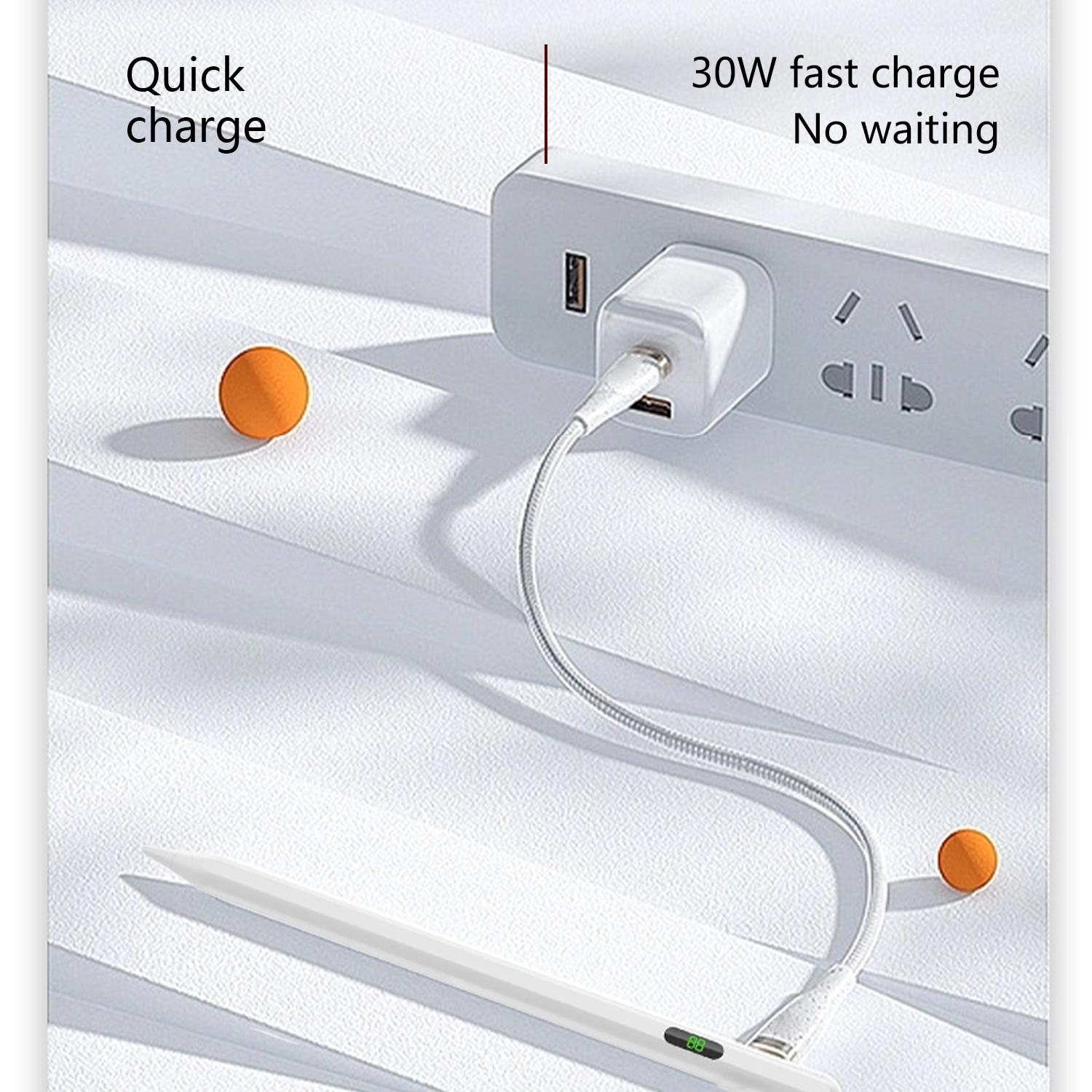 Stylus Pen for iPad 2018-2025, USB-C Fast Charging Pencil with LED Power Display Tilt Sensitivity for Apple iPad A16/11/10/9/8/7/6, Air 7/6/5/4/3/M3/M2, Pro 13"/12.9"/11"/M4, Mini 7/6/5, White