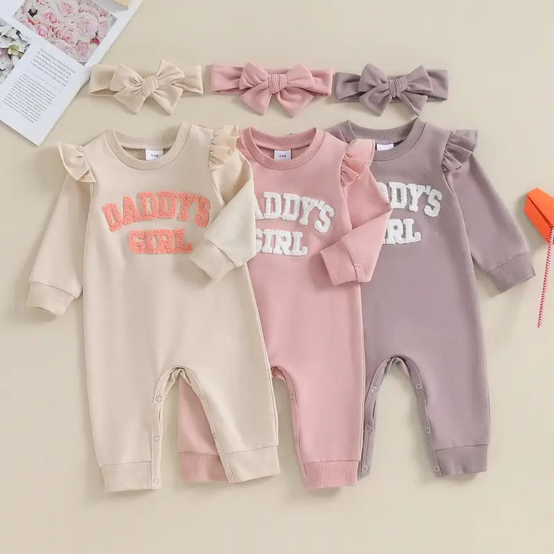 REDWOON Newborn Baby Girl Romper Daddy's Girl Ruffle Long Sleeve Jumpsuit Headband Infant Fall Winter Clothes