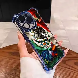 Mexican Eagle Rooster Pattern DesignSuitable for Aesthetic Electroplated TPU Casing For iphone 17 16 15 14 13 12 11 X XS PRO PLUS MAX AIR Samsung S25 S24 S23 Four Corners Anti-Fall Transparent Casual Soft Silicone Phone Cases Perfect Gift  L1764