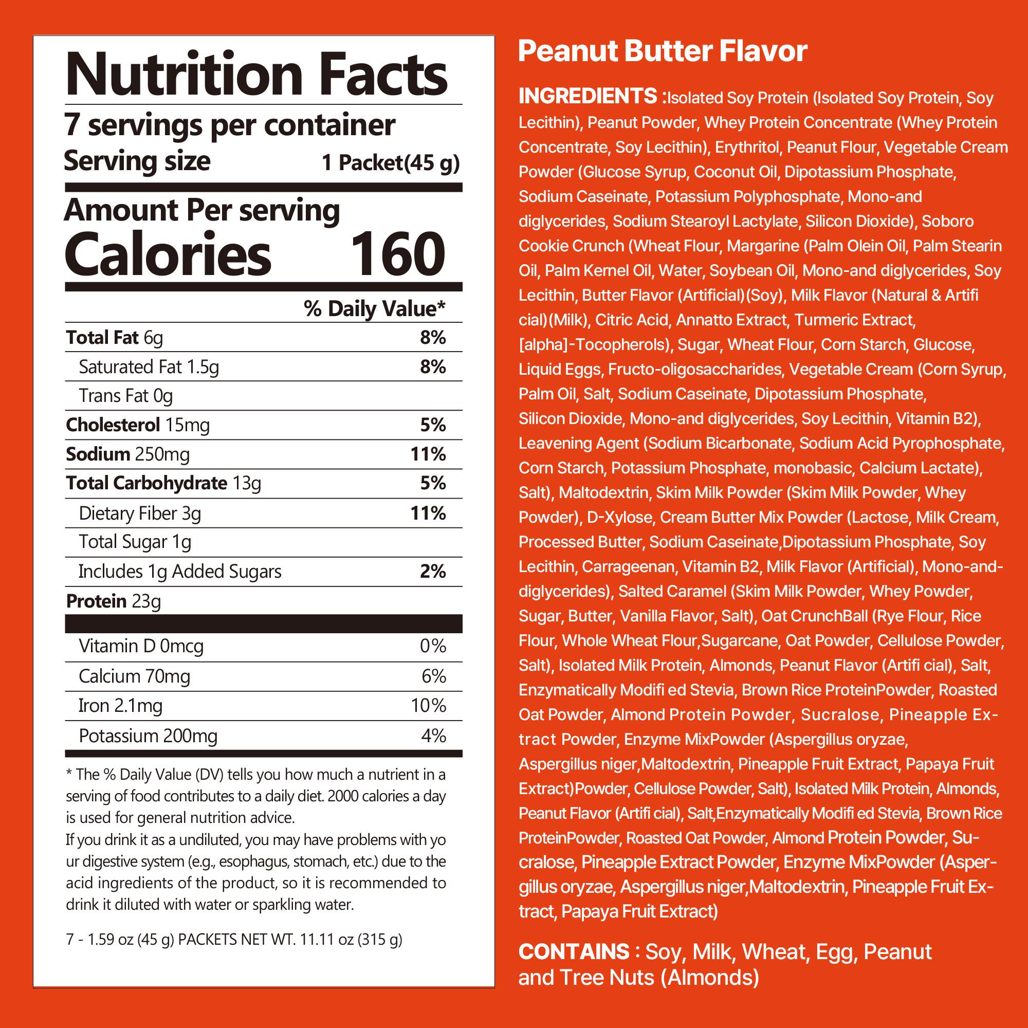 [Fullight Official] Flimeal Crunchy Protein Powder, 20~22g Protein, Low Sugar Keto-Friendly On-the-Go-Pack of 7, Meal Replacement, Easily Digestible Preworkout Drink