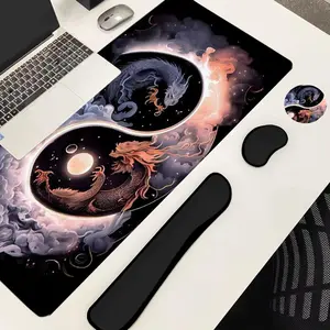 Dragon Pattern Desk Accessories Set, 4 Counts/set Including Mouse Pad & Ergonomic Mouse & Keyboard Wrist Rest & Coaster, Desk Organizer for Home Office, Desk Mat