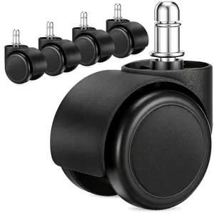 5 Pcs 2 Inch Heavy Duty Office Chair Casters Wheels, Universal Mute Rubber Replacement Rotating Desk Chair Wheels, Smooth Quiet Caster for All Floors, Standard Stem Size Fits 99% Chairs