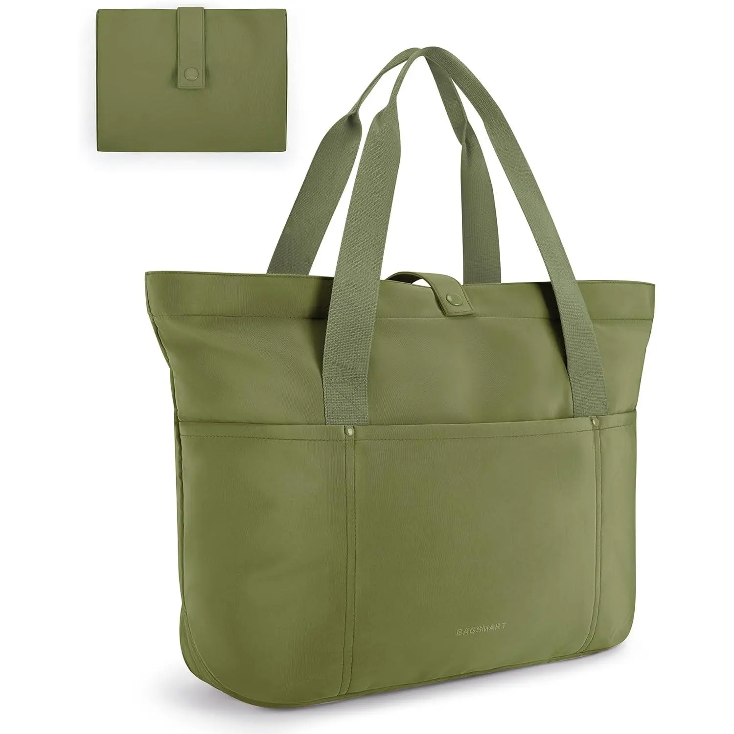 Tote Bag for Women, Foldable Tote Bag With Zipper Large Shoulder Bag Top Handle Handbag for Travel, Work, Military Green