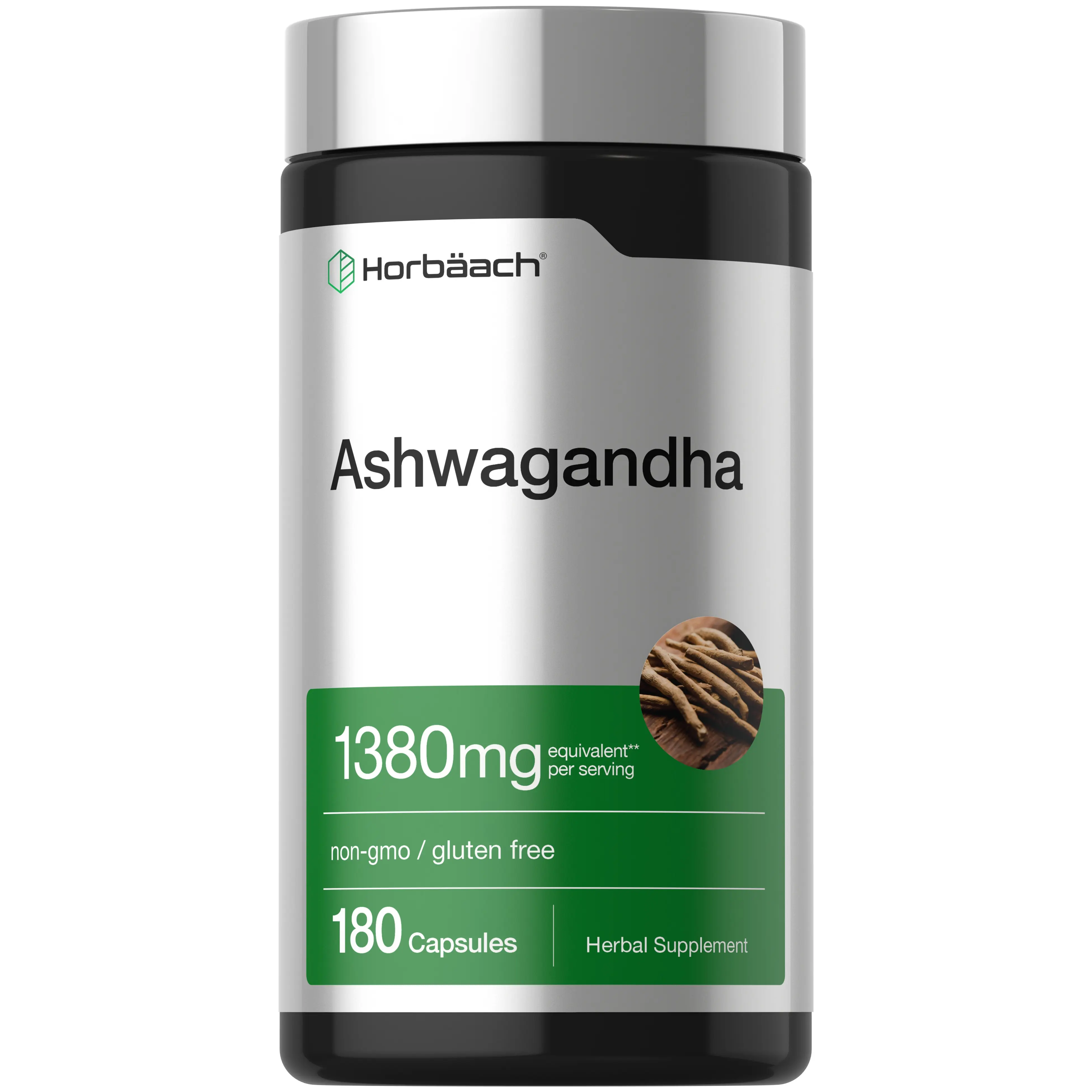 Horbäach Ashwagandha Supplement - 180 Capsules - For Women and Men - Herbal Root Extract - Non-GMO, Gluten Free