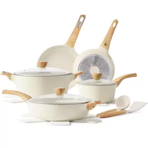 14 Pcs -Pots and Pans Set Nonstick, Induction Kitchen Cookware Sets, Non-toxic Non Stick White Cooking Set with Frying Pans Set & Saucepan, PFOA PFOS APEO Free- with Color Variation