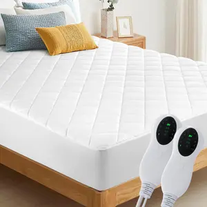 Electric Heated Mattress Pad Queen Size, Dual Controller Luxury Bed Warmer 10 Heat Settings Auto Off 2-4-8 Hours Fit Up to 18" Deep Pocket Machine Washable