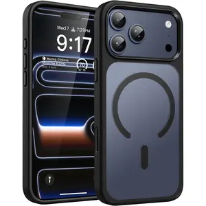 Phone case for iphone 17 16 15 14 13 12 pro max plus ,Magnetic for iPhone 17 Pro Max Case (Compatible with Magsafe) (Military Grade Shockproof) (Reinforced Camera Protection) Translucent Anti-Fingerprint Phone Cover, Black