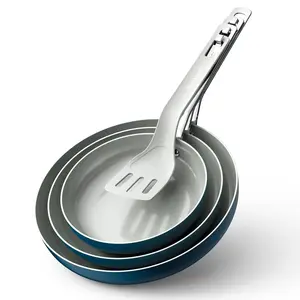 Ceramic Frying Pan with Floating Stackable Design - Non Stick Frying Pans 3pc (8/9.5/11") with Spatula, Non Toxic Cookware, PFAS/PTFE/PFOA-Free, All Cooktops, Oven & Dishwasher Safe